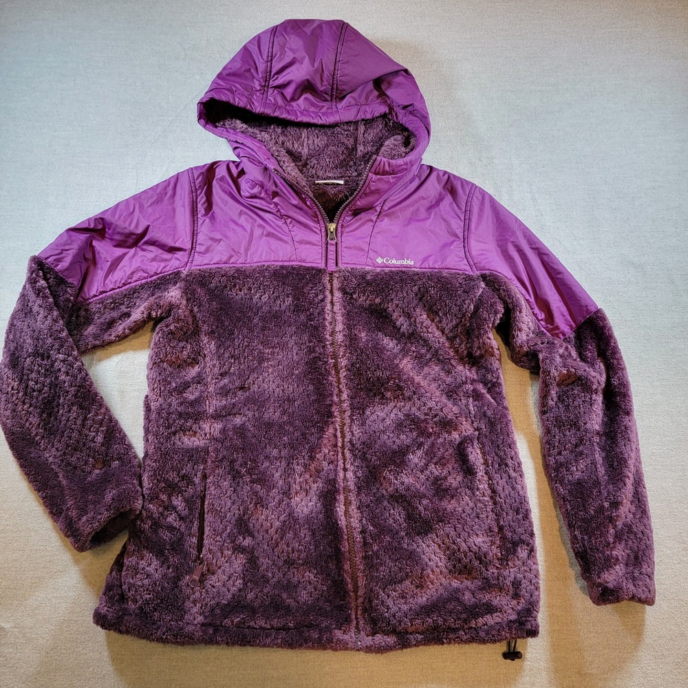 Columbia Fleece Jacket Women Medium Purple Excellent Hooded Sherpa Full Zip